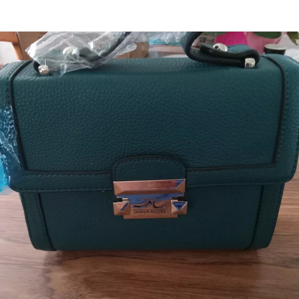 Brand new Jessica Moore Teal Crossbody Clutch Purse Handbag w/Top Handle